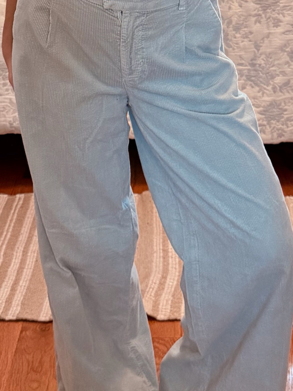 Wide-Leg American Eagle Corduroy Pants in Light Blue